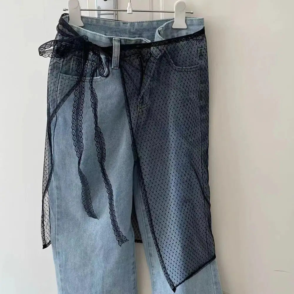 Korean Fashion Floral Skirt Spring Summer Korean Version Unique Lace Layered Gauze Skirt with Tie Up Spicy Girl Apron Streetwear