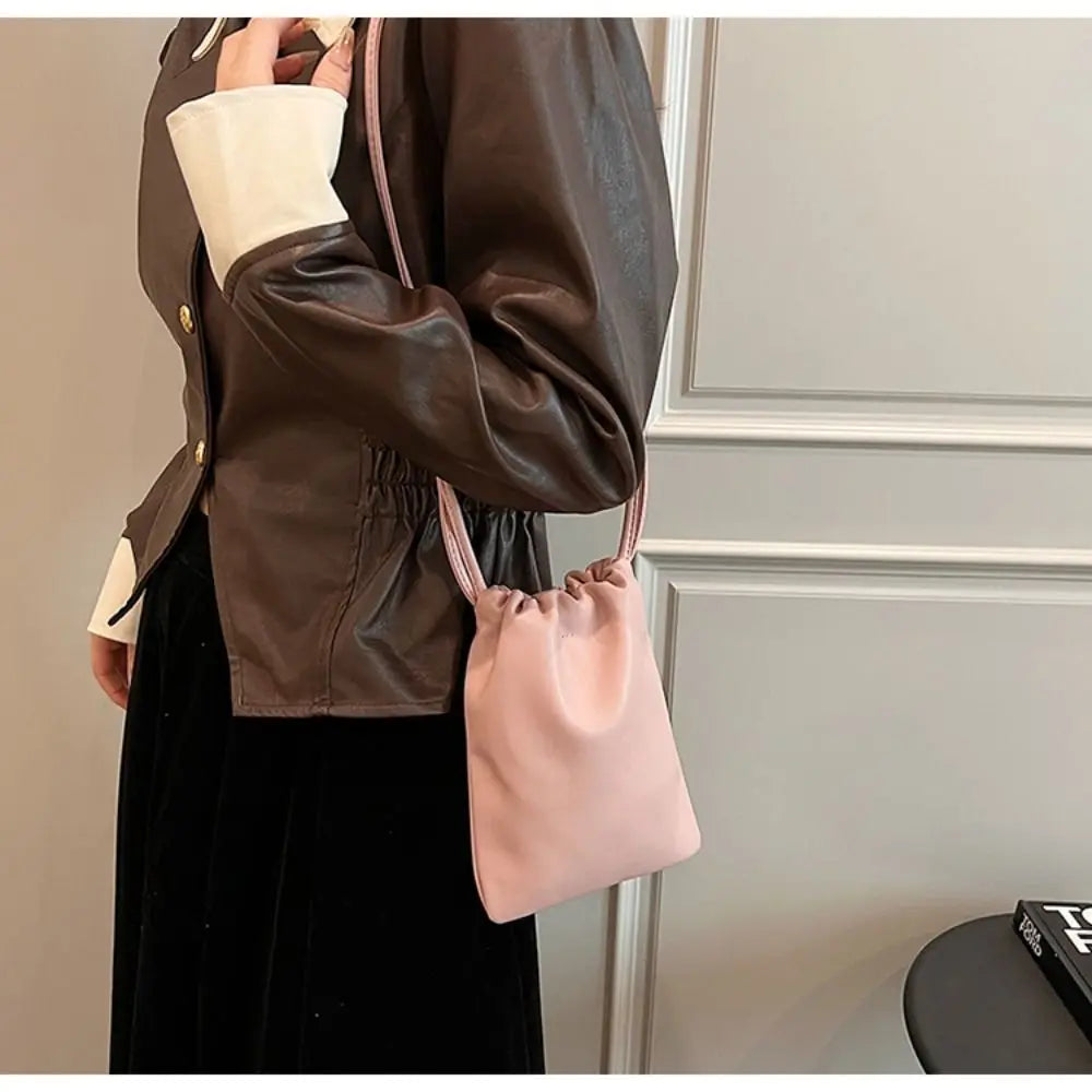 New Pu Leather Women Handbags Large Capacity Candy Color Crossbody Bags Solid Flap Mini Bucket Bag