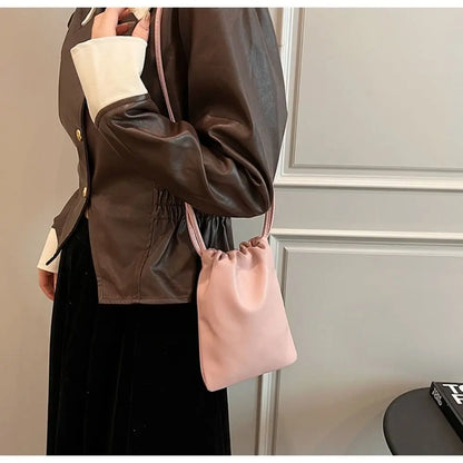 New Pu Leather Women Handbags Large Capacity Candy Color Crossbody Bags Solid Flap Mini Bucket Bag