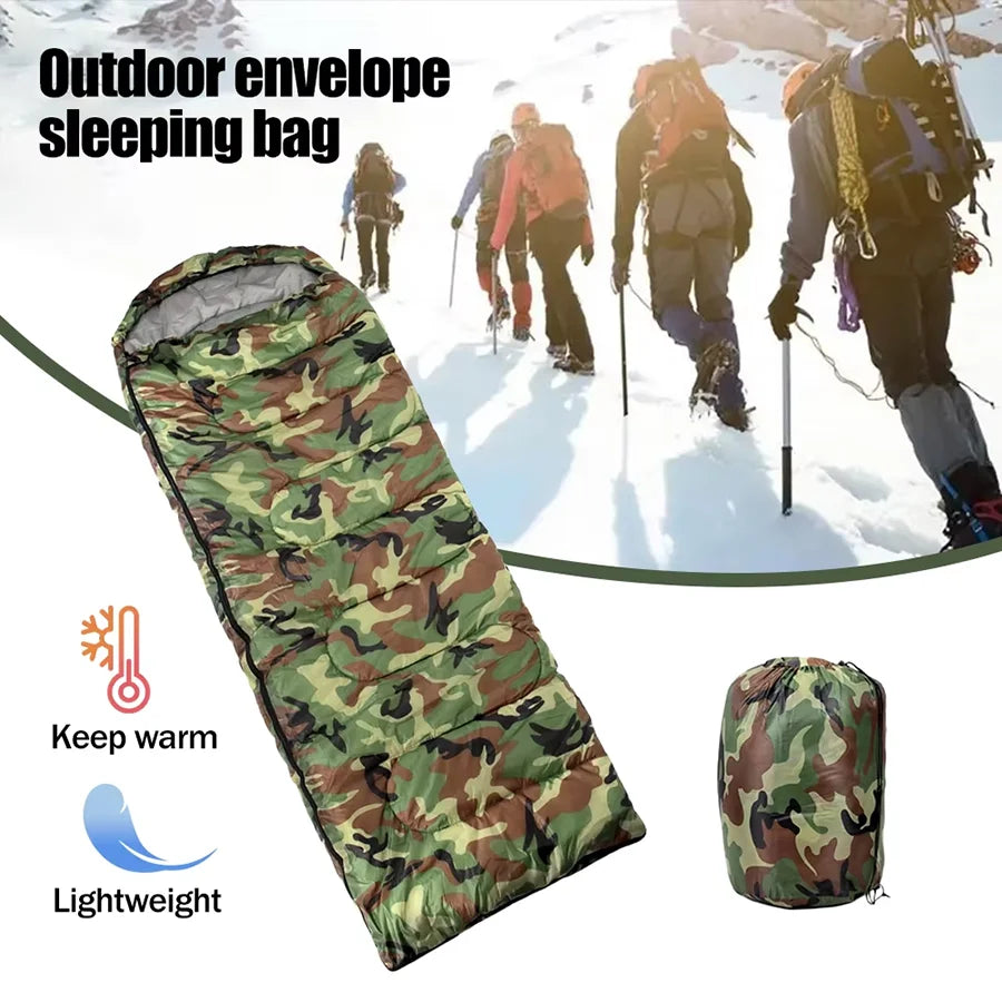 Dirt Proof Sleeping Bag Camouflage Green Bedding with Hat Warm Suitable for Outdoor Camping, Hiking and Backpacking