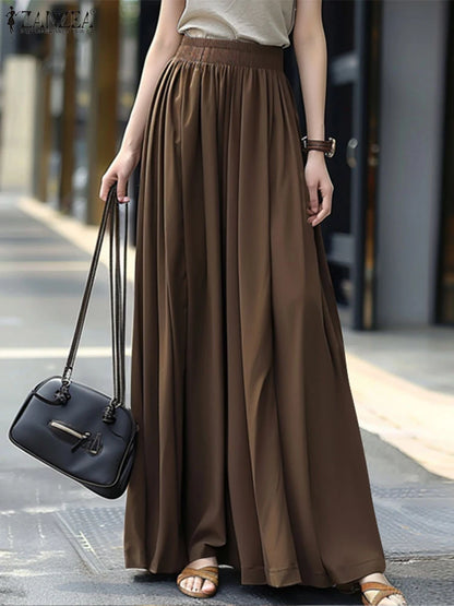 ZANZEA High Waist Streetwear Maxi Skirts Ruffled Autumn 2025 Women Solid A-line Faldas Korean Fashion Casual Loose Long Jupes