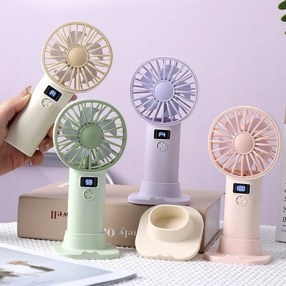 Portable Desktop Fan Mini Size Digital Display Fan Compact Lightweight Handheld Mini Fan Practical Design Stable Base USB Rechar