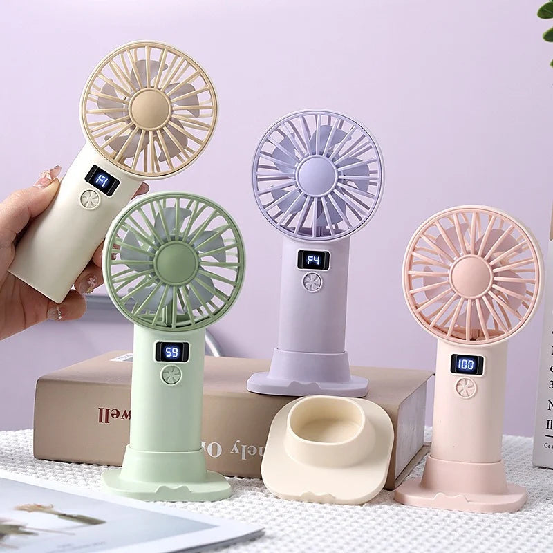 Portable Desktop Fan Mini Size Digital Display Fan Compact Lightweight Handheld Mini Fan Practical Design Stable Base USB Rechar