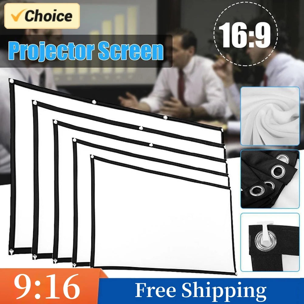 Portable Projector Screen Simple Curtain 60 72 84 100 120 150 Inches Projection Screens 16:9 for Home Outdoor Office Projector