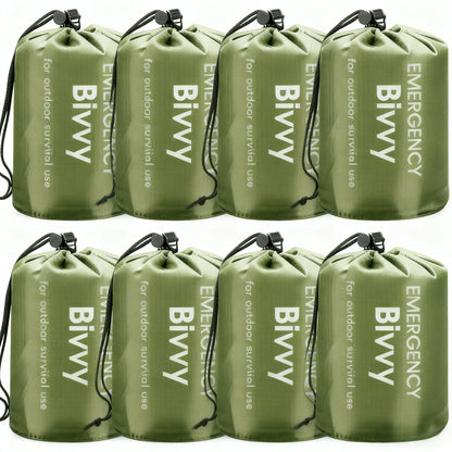 Multi-pack emergency sleeping bags, green, drawstring bag,suitable for outdoor camping, emergency use, and outdoor activities