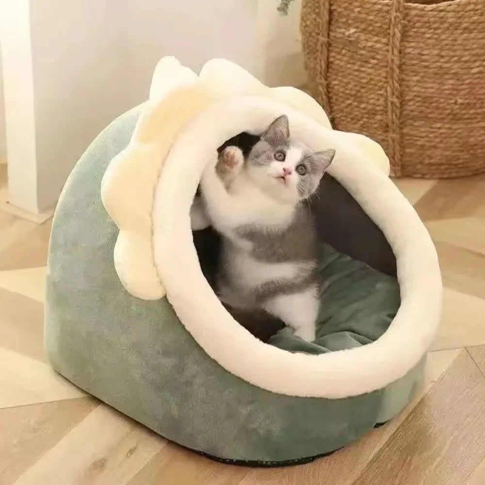 Cute Cushion Cat Sleeping Beds Semi Enclosed Dome Washable Dog Warm Bed Comfortable Kennel Kitten Mattress Cave Pet Supplies
