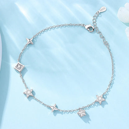 Original Anklets for Women 925 Sterling Silver Exquisite 2 Layer Zircon Chain Anklet Gold Color Ideal Summer Beach Jewelry Gift