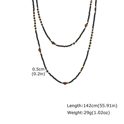 Black Agate Natural Stone Tiger Eye Beads Chain Necklace for Men, Retro Long Sweater Chain Necklace, Fashion Boho Jewelry Gift