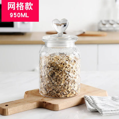 Creative Glass Sealed Jar Storage Jar Household Food Grade Glass Bottle with Lid Transparent Fruit Tank Kitchen Food Container
