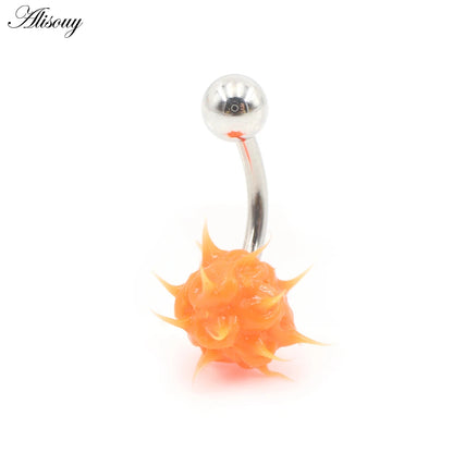 Alisouy 1PC 14G Silicone Rubber Brushed Fuzzy Ball Stainless Steel Bar Girl Women Belly Navel Button Ring Piercing Body Jewelry