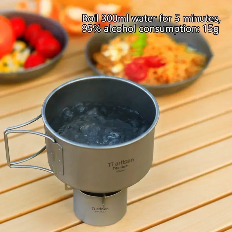 70ml Camping Titanium Alcohol Stove Lightweight Liquid For Furnace Titanium Alcohol Stove Outdoor Camping Accessories