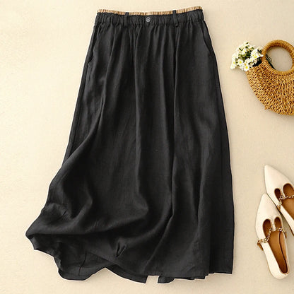 Linen Skirt Women's Spring and Summer New Korean Style Fashionable Artistic Elegant Chic All-match High Waist A- Line Skirt