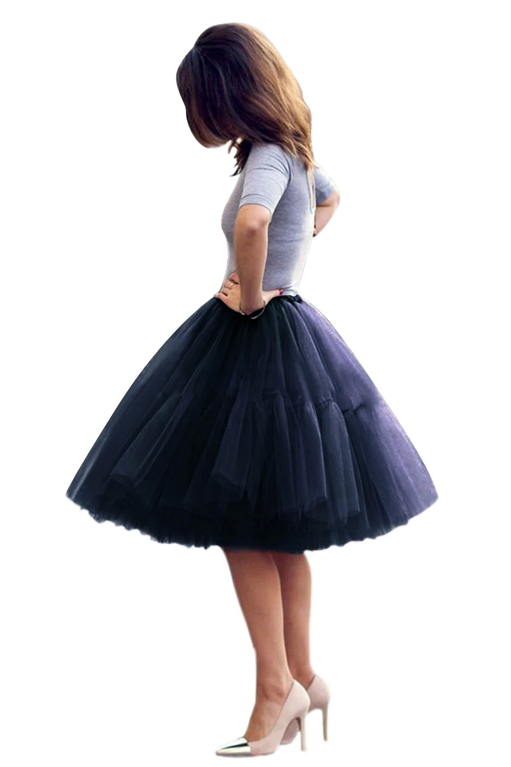 Fashion Red Multi-Layers Tulle Skirts Women Elastic Waist Puffy Knee Length Tutu Petticoat Lolita Cosplay Underskirt Jupons