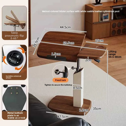 Lifting Table Living Room Sofa Small Table Removable Bedside Computer Table Saddle Leather Desktop Flip Small Side Table Coffee