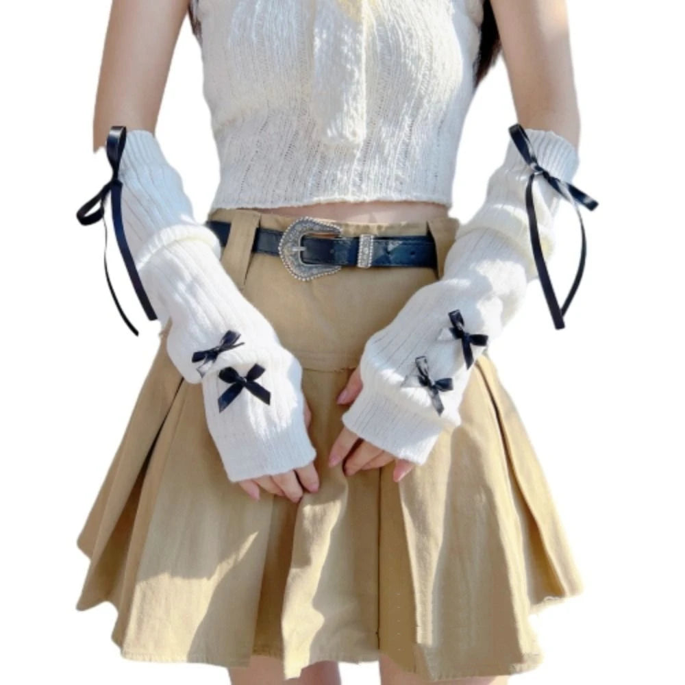 Punk Solid Color Star Knitted Gloves Y2k Gothic Wool Sleeve Cuff Long Hand Sleeve Arm Warmers Winter