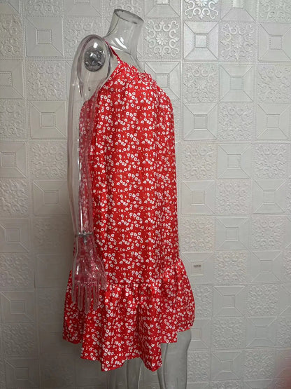 European and American pastoral style printed sleeveless dress