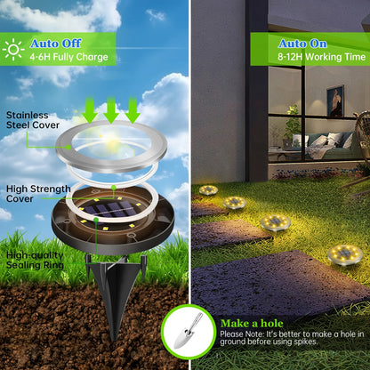 Solar Ground Lights LED Waterproof Solar Garden Lights Outdoor Bright in-Ground Lights Landscape Lighting for Patio Pathway Lawn