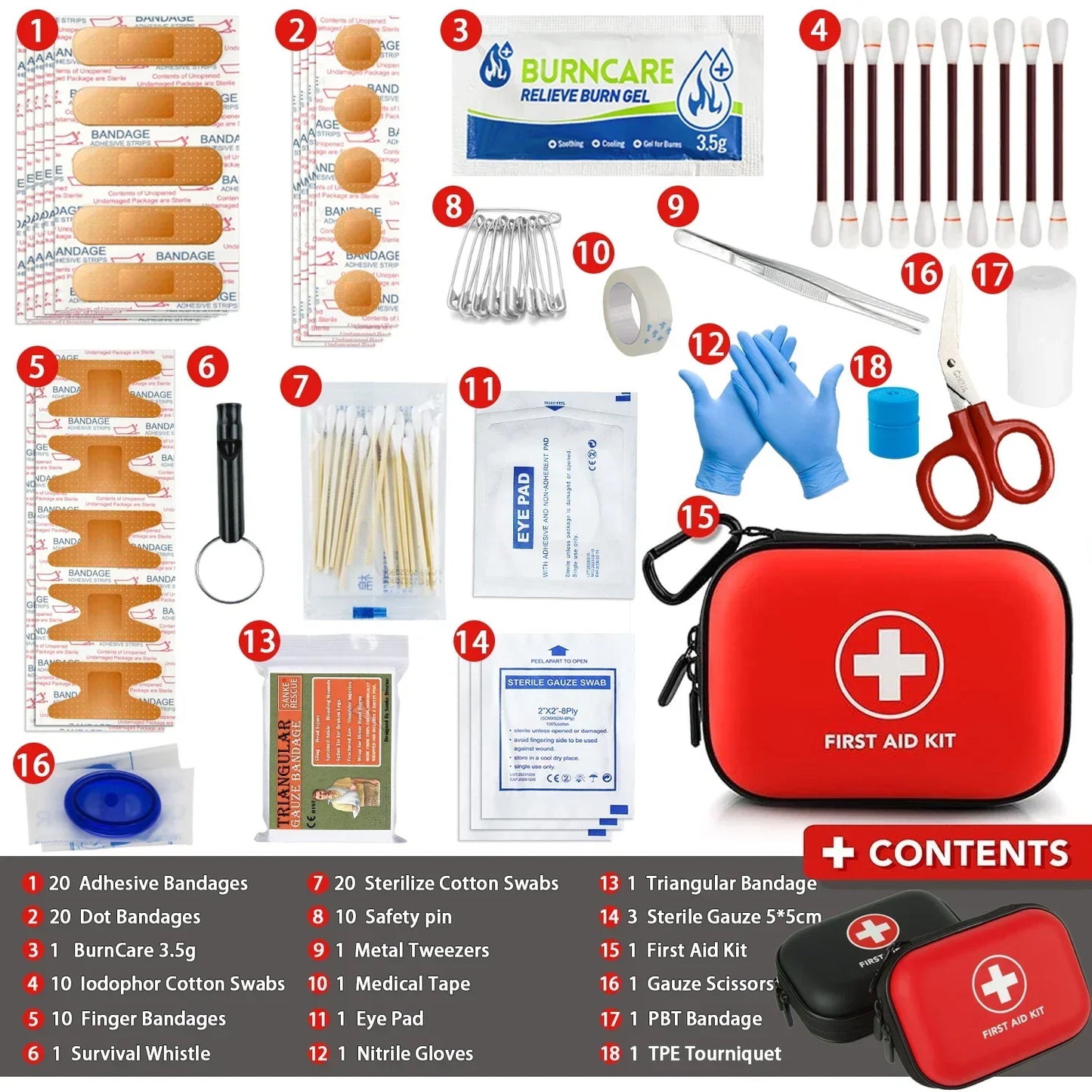 Multi-purpose small/large first aid kit: portable first aid kit for outdoor hunting, hiking, camping, including emergency suppli