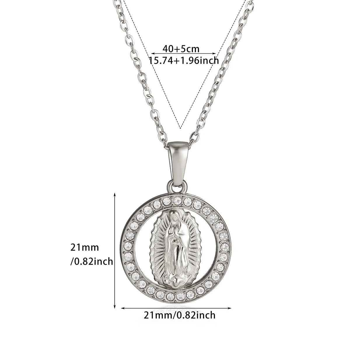 Virgin Mary Pendant With Diamonds Necklace For Women Gold Color Medal Charm Stainless Steel Religious Punk Jewelry Easter Gift