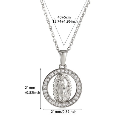 Virgin Mary Pendant With Diamonds Necklace For Women Gold Color Medal Charm Stainless Steel Religious Punk Jewelry Easter Gift