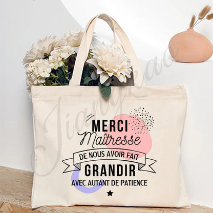Thank You Teacher French Print Women Shoulder Bag CanvasShopping Bags Female Handbags Reusable Tote Bag Best Gifts for Maitresse
