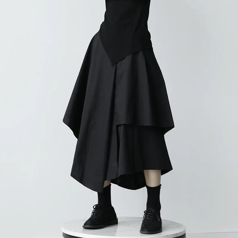 Women Black Skirts Japanese Gothic Irregular High Waist Pleated Skirt Pants for Women Vintage Cargo Skirts Female Clothes Ladies
