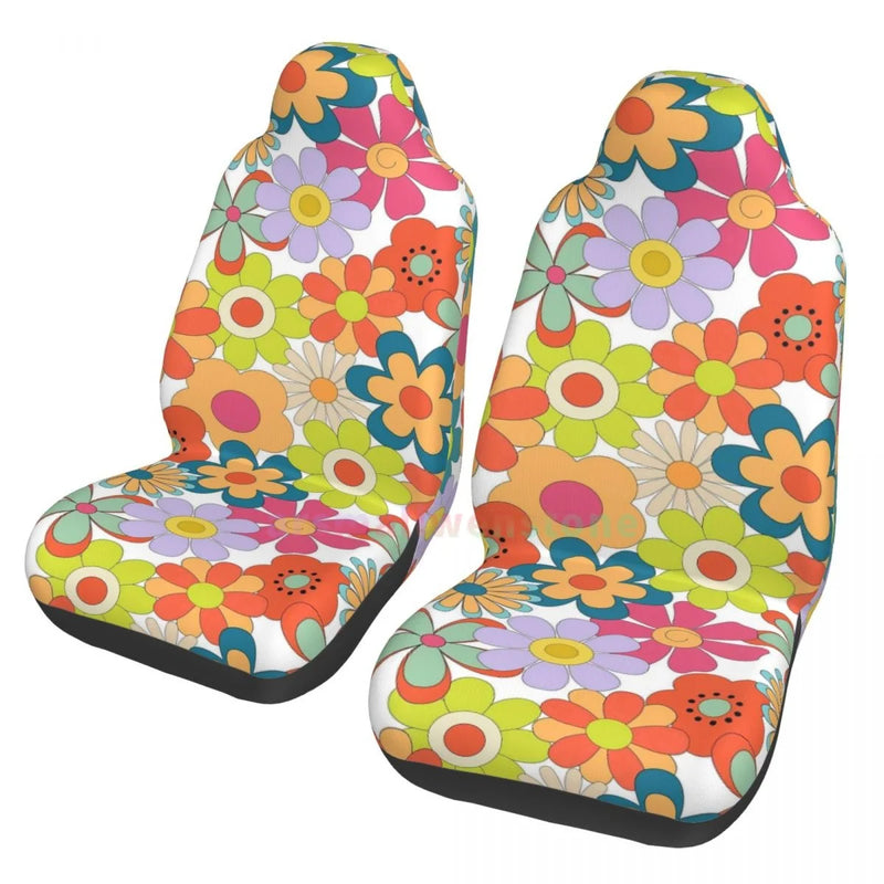 Hippie Flowers Car Seat Cover 2PCS Front Car Seat Cover Seat Anti Fouling Protective Cover Cute Car Accessories