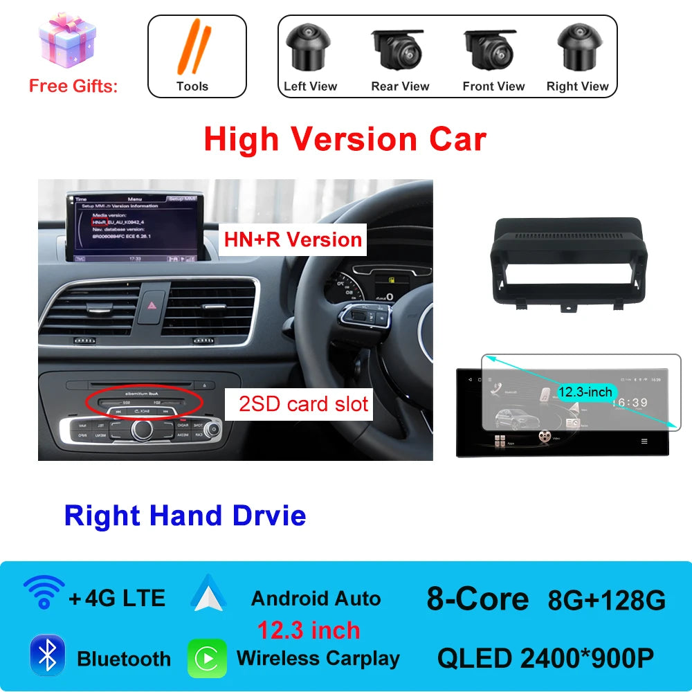 Car Radio Navigation GPS Multimedia Video Player Tools For Audi O3 2013-2018 Right Hand Drvie Android 16 Auto Carplay 12.3"