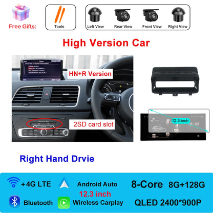 Car Radio Navigation GPS Multimedia Video Player Tools For Audi O3 2013-2018 Right Hand Drvie Android 16 Auto Carplay 12.3"