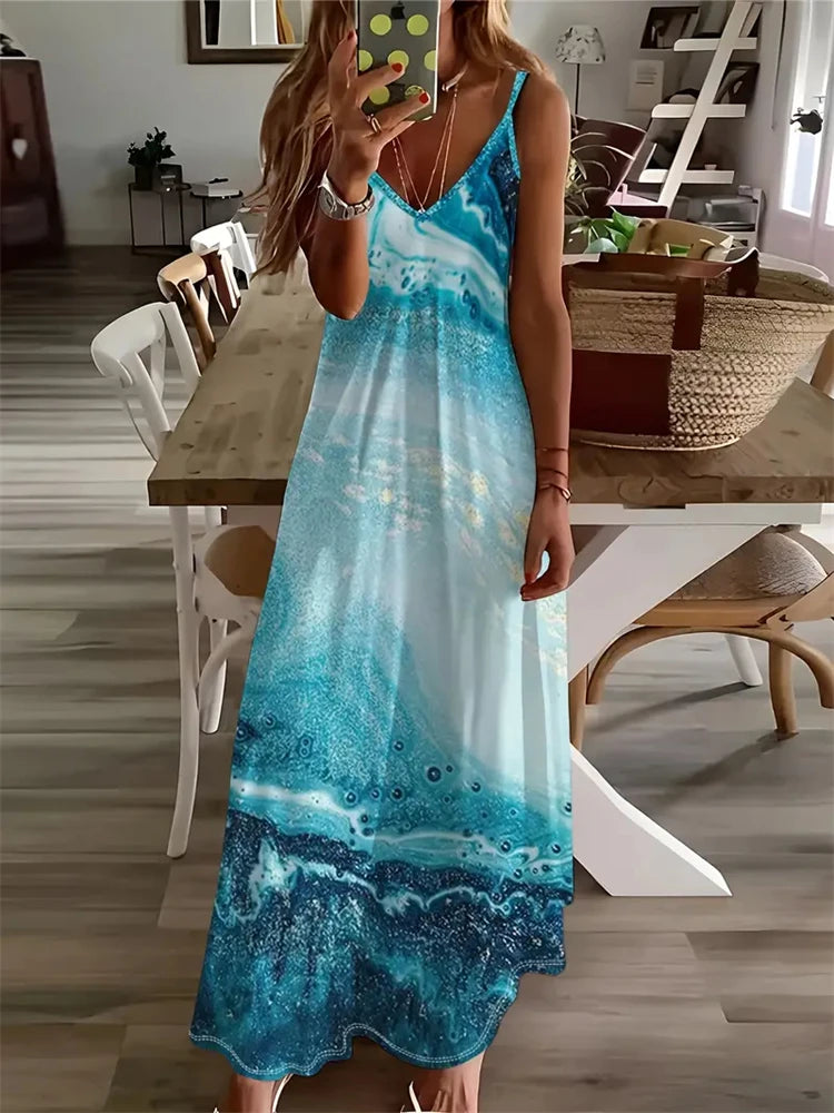Colorful Fun Graffiti Dress 2024 New Summer Ladies Fashion Sexy Slip Dress Summer Comfort Extra Long Sleeveless Slip Vest