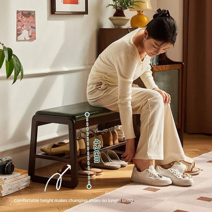 Household solid wood shoe changing stool, solid wood shoe cabinet, sponge pad, leather soft bag stool, shoe wearing stool