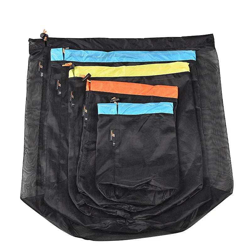 S/M/L/XL/XXL Ultralight Nylon Mesh Bags Sleeping Bag Ditty Sacks Drawstring Storage Bag for Travelling Hiking Camping Outdoor