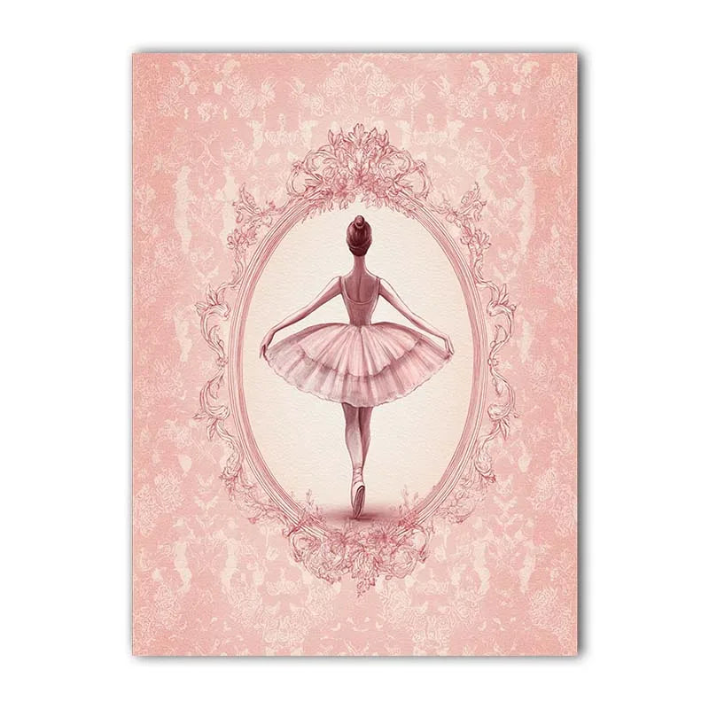 Nordic Wall Art Ballet Dancer Pink Ballerina Canvas Painting Nordic Style Poster Prints for for Girls Bedroom Wall Decor