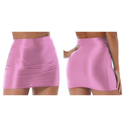 Womens Ladies Pencil Skirt Glossy Rave Party Clubwear Fashion Stretchy Casual Solid Color High Waist Bodycon Mini Skirts