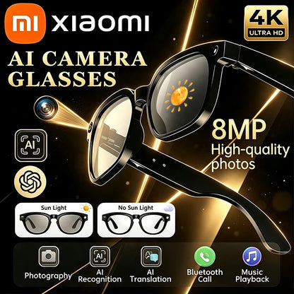 Xiaomi 4K Smart AI Glasses 800W Photochromic Multi-functional Photo Video Voice Calling Translation Bluetooth Motorcycle Glasses