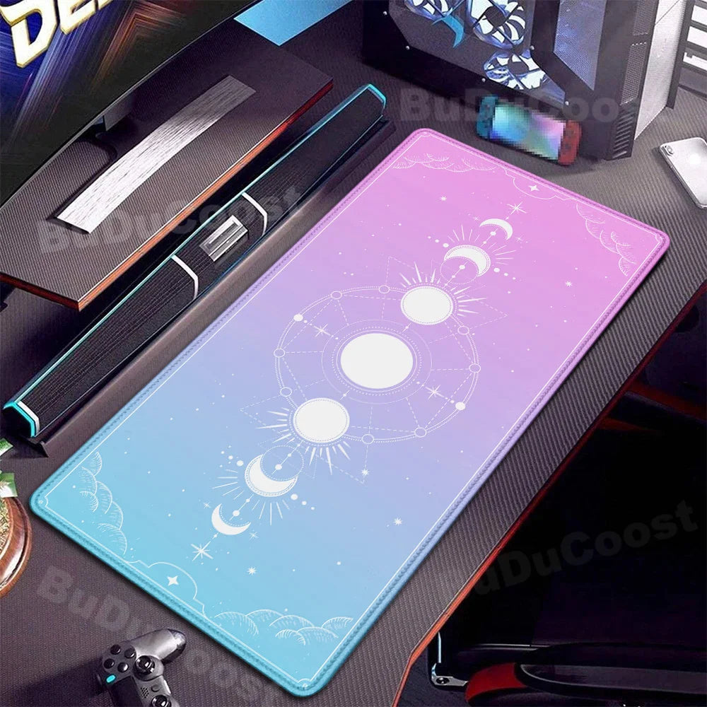 XXL Computer Desk Pad Pink Art keyboardpad Moon Space Mousepad Laptop Table Mat 900x400mm Rubber Anti-slip Soft Desktop Mice Pad
