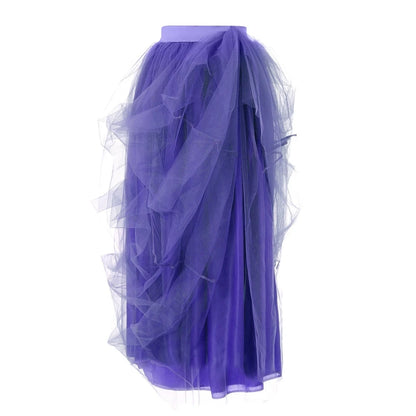 Women's Tulle Maxi Skirt Floor Length Layered High Waist Split Skirt A-Line Puffy Mesh Tutu Skirt for Elegant Lady Wedding Party