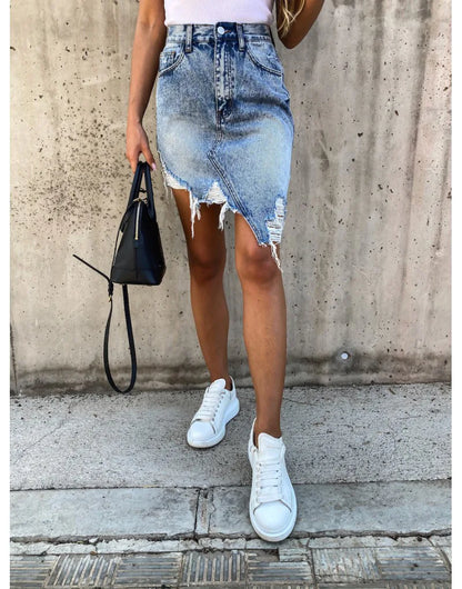 2022 Summer New Ripped Irregular Denim Skirts For Women Fashion Street Hipster Pack Hip Mini Jeans Skirts S-2XL Drop Shipping