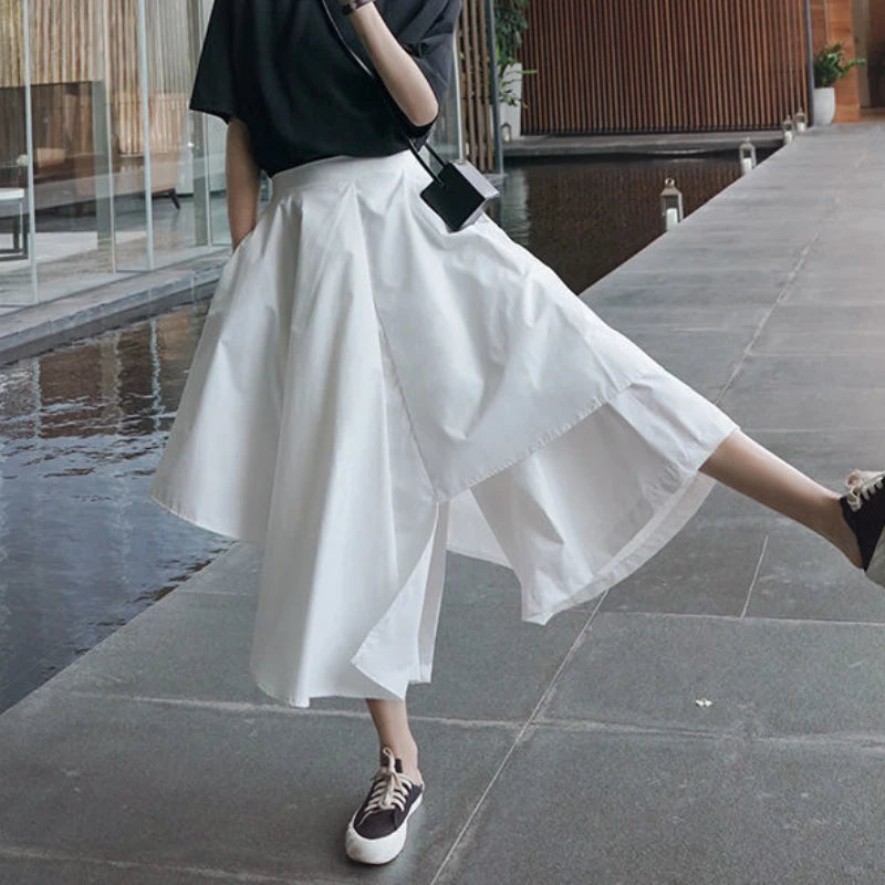 Asymmetrical Skirts Women Fashion Korean Elegant Sweet Females Design High Waist Lovely Solid Casual Summer Clothes Vintage New