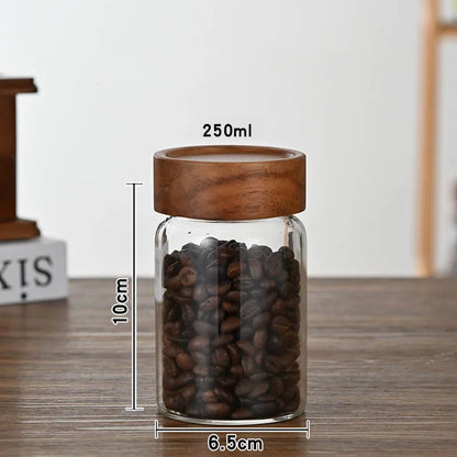 High Borosilicate Glass With Lids Storage Tank Acacia Wood Miscellaneous Grain Sealed Can Storage Pots Split Bottle Spice Jars
