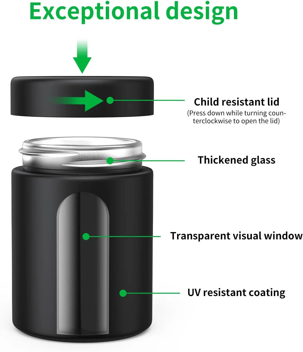 Glass Storage Jar (4 oz, 120ml) Smell Proof Visual Container Child Resistant Cap Multipurpose for Coffee Teas Herbs Spices