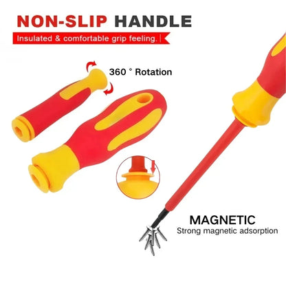 10-in-1 500V Insulated Screwdriver Set with Case Interchangeable Blades Magnetic High Hardness Home Electrician Repair Tools