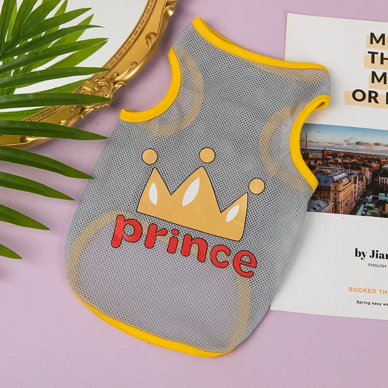 Fashion Summer Mesh Dog Cat Clothes Breathable Thin Puppy Kitten Vest Cute Cartoon Print Pet Clothing for Small Medium Dogs