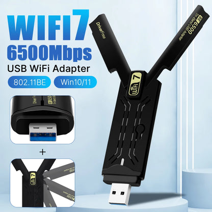 Fenvi WiFi 7 USB Adapter BE6500 802.11BE Wireless WiFi card 6500Mbps USB3.0 WiFi Dongle 2.4G/5G/6GHz For Win 10/11 Driver Free