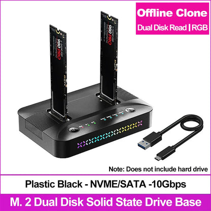 Dual Bays M.2 SSD Docking Station Type C USB 3.1 10Gbps M.2 NVME SATA NGFF Dual Protocol SSD Enclosure OFFline Disk Duplicator