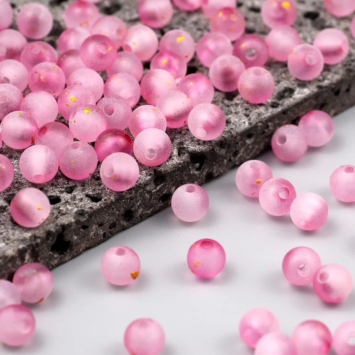 Frosted Round Dot Gold Acrylic Crystal Beads Glass Spacer Loose Beads 8mm For Jewelry Making Bracelet DIY Pen Beads Accessories