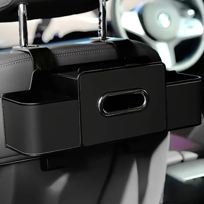 Car Seat Organizer with ABS Box & Tissue Holder. Double Storage for Snacks/Drinks. Easy Install, Durable Resin for All Cars.
