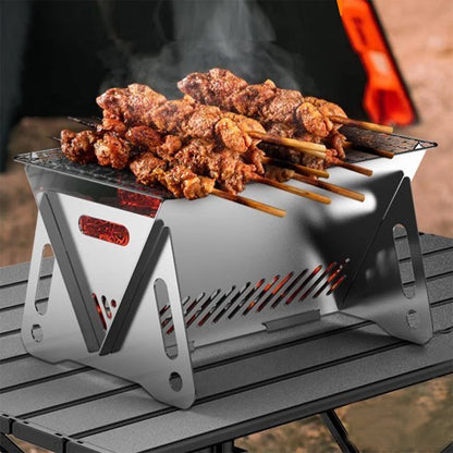 Mini Backpacking Stove Portable Folding Barbecue Grill with Grill-Grid Stainless Steel Camp Stove for Outdoor
