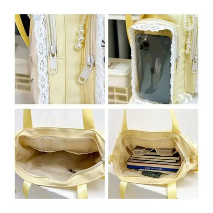 Y2k New Sweet Ita Shoulder Bag Lolita Girl Transparent Crossbody Bag Women Large Capacity Lace Tote Bag Cute DIY Display Handbag