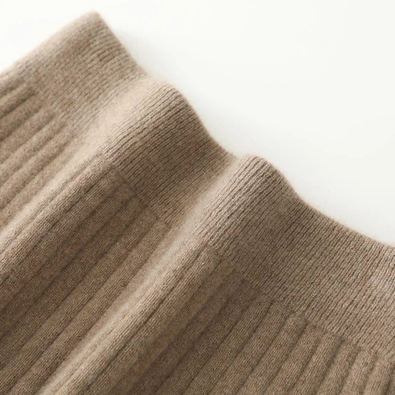 Women's Knitted Skirt 100% Merino Wool Sheath Skirt Solid Color Autumn/Winter Fashion Vertical Strip Wrap Hip Skirt Split Skirt